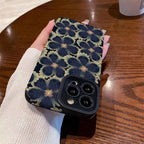 Protective Apple iPhone Back Cover - Big New Dark Blue Green Floral Flowers iPhone Textured Soft Silicone Case - Style 4