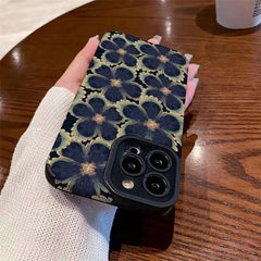 Big New Dark Blue Green Floral Flowers iPhone Textured Soft Silicone Case