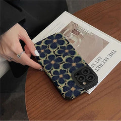 Big New Dark Blue Green Floral Flowers iPhone Textured Soft Silicone Case
