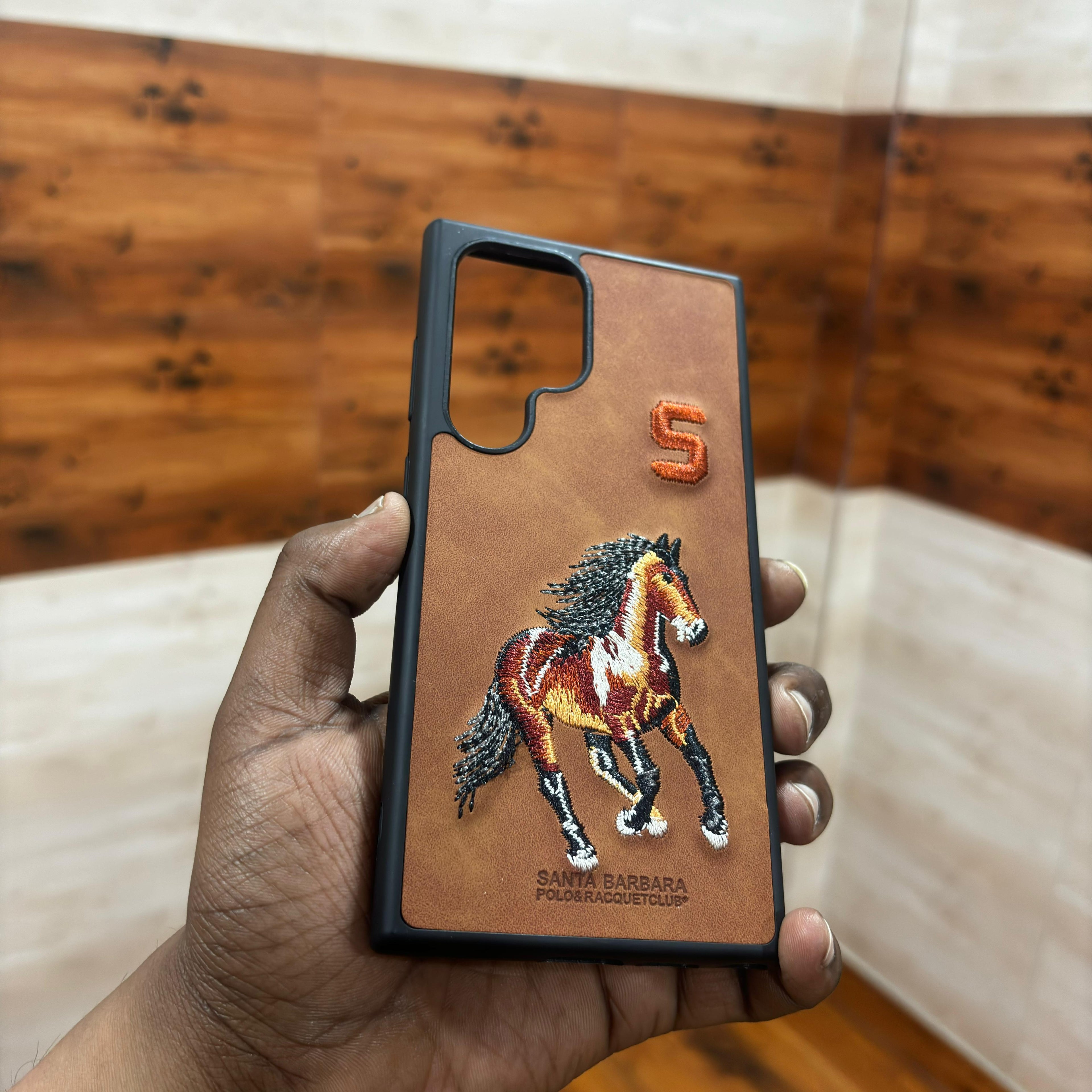 Samsung Galaxy S24 Ultra Embroidery PU Leather Case with Inside Cloth- Horse Mobile Case by CoverMeUp - Style 4