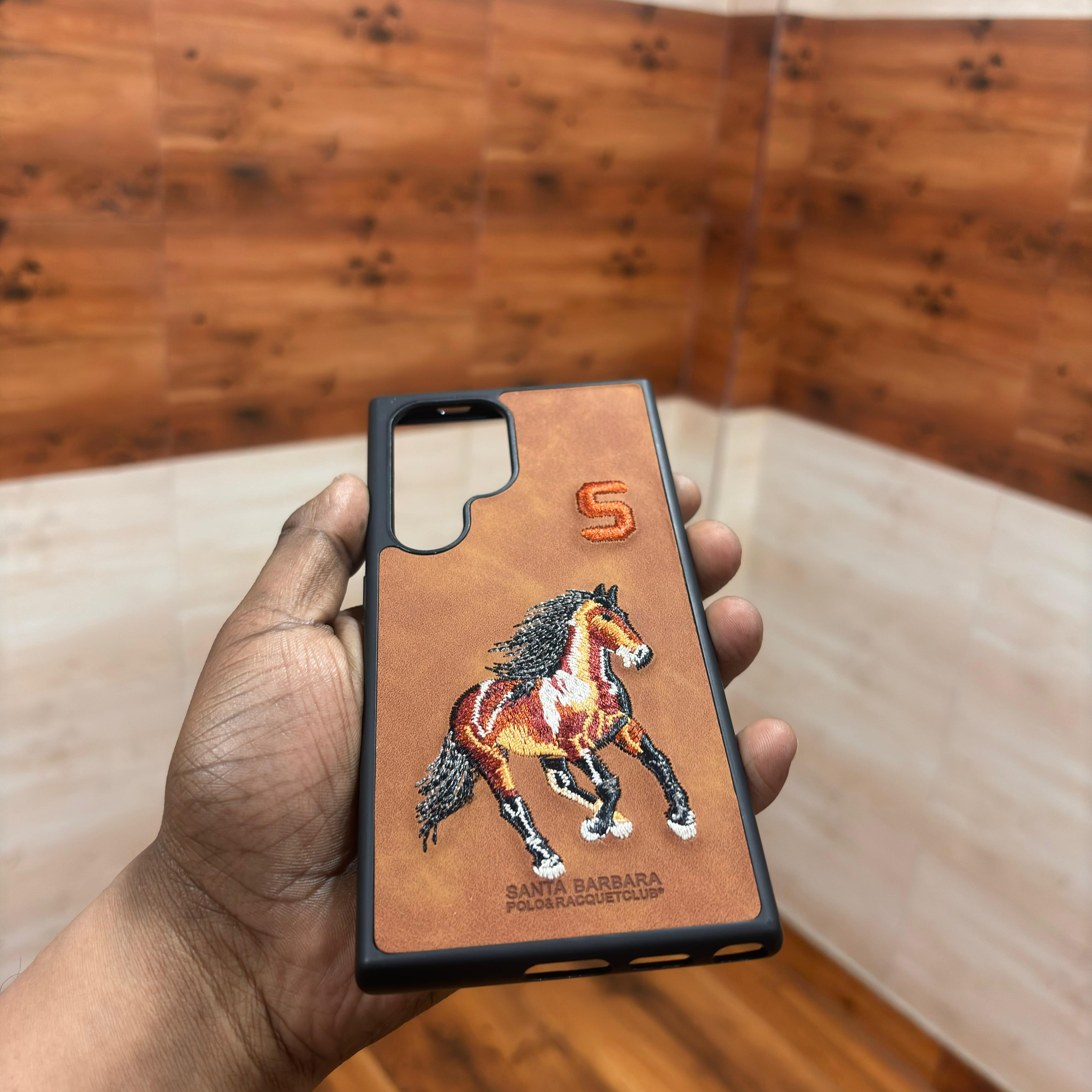 Samsung Galaxy S24 Ultra Embroidery PU Leather Case with Inside Cloth- Horse Mobile Case by CoverMeUp - Style 2