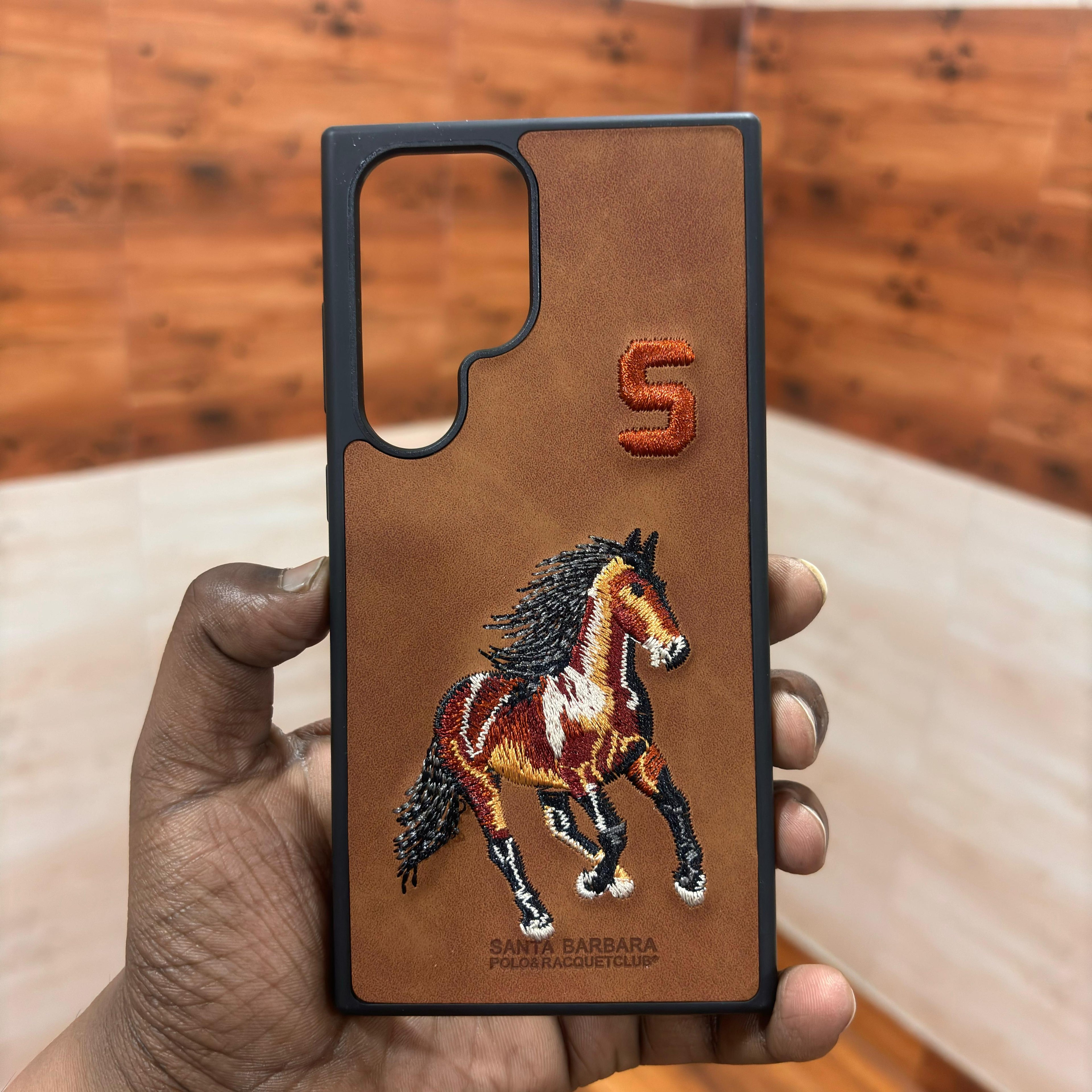 Samsung Galaxy S24 Ultra Embroidery PU Leather Case with Inside Cloth- Horse Mobile Case by CoverMeUp
