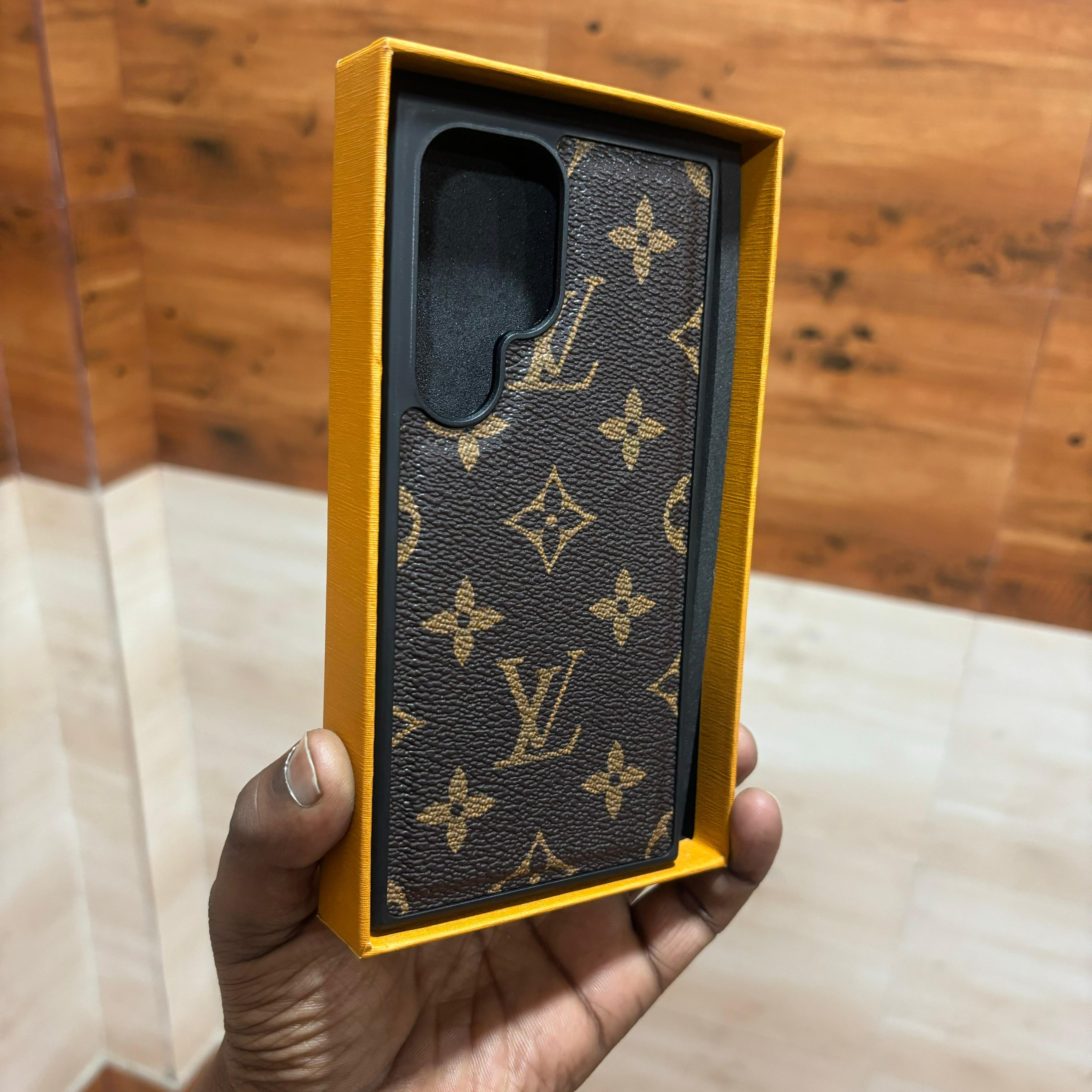 Samsung Galaxy S24 Ultra Louis Vuitton LV Leather Case - Brown Mobile Case by CoverMeUp - Style 4