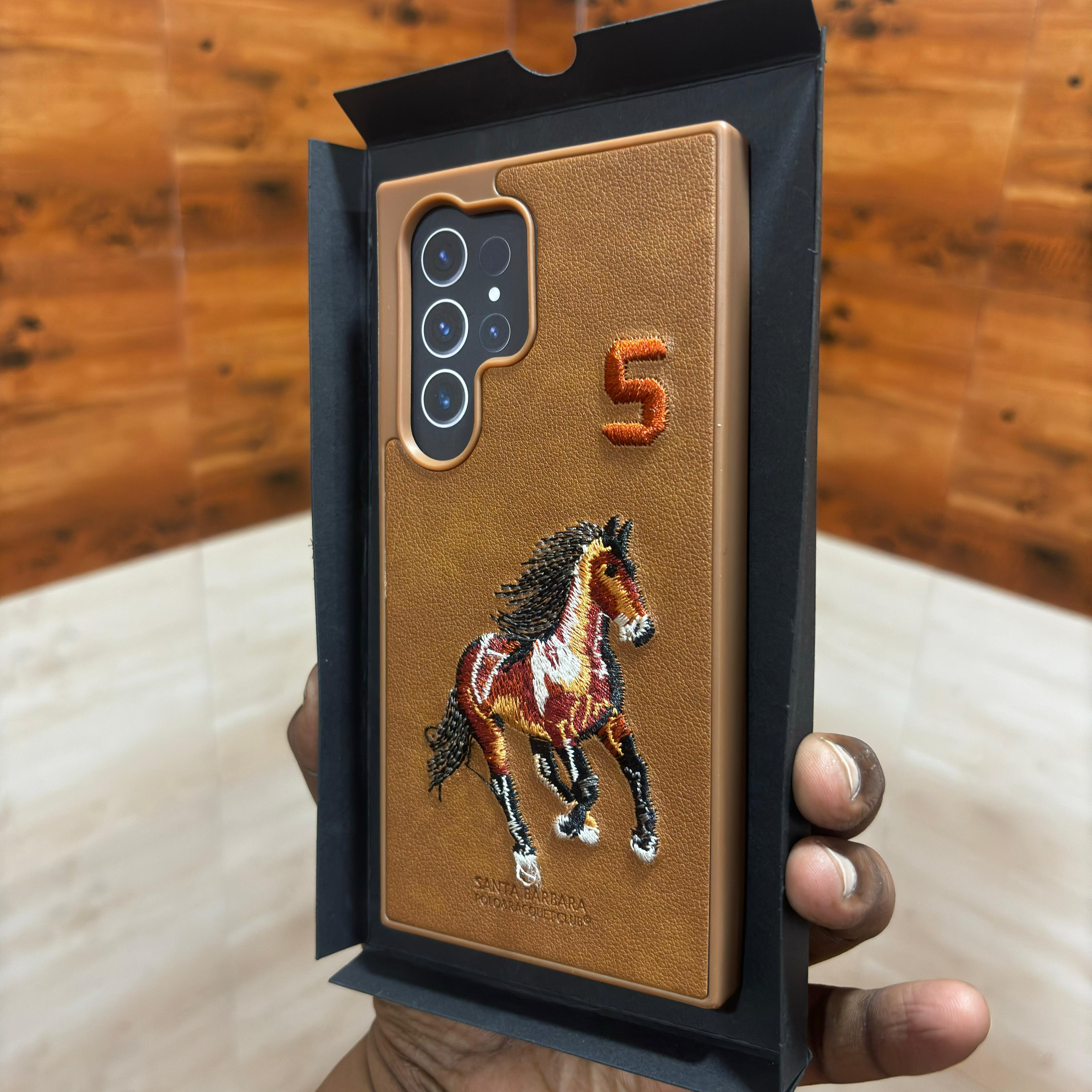 Samsung Galaxy S24 Ultra Embroidery PU Leather Case with Cloth Inside - Horse Mobile Case by CoverMeUp - Style 3