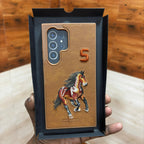 Samsung Galaxy S24 Ultra Embroidery PU Leather Case with Cloth Inside - Horse Mobile Case by CoverMeUp