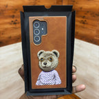 Samsung Galaxy S24 Ultra Embroidery PU Leather Case with Cloth Inside - Bear Mobile Case by CoverMeUp - Style 2
