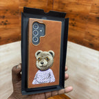 Samsung Galaxy S24 Ultra Embroidery PU Leather Case with Cloth Inside - Bear Mobile Case by CoverMeUp - Style 3