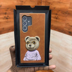 Samsung Galaxy S24 Ultra Embroidery PU Leather Case with Cloth Inside - Bear Mobile Case by CoverMeUp