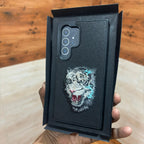 Samsung Galaxy S24 Ultra Embroidery PU Leather Case with Cloth Inside - Tiger Mobile Case by CoverMeUp - Style 2