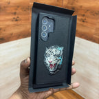 Samsung Galaxy S24 Ultra Embroidery PU Leather Case with Cloth Inside - Tiger Mobile Case by CoverMeUp - Style 3