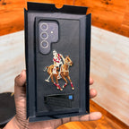 Samsung Galaxy S24 Ultra Polo Embroidery Leather Case with Kickstand - Black Mobile Case by CoverMeUp - Style 2