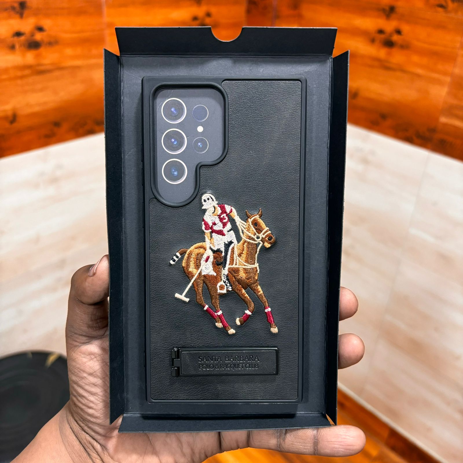Samsung Galaxy S24 Ultra Polo Embroidery Leather Case with Kickstand - Black Mobile Case by CoverMeUp