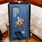 Samsung Galaxy S24 Ultra Polo Embroidery Leather Case with Metal Kickstand - Blue Mobile Case by CoverMeUp - Style 2