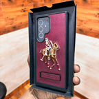 Samsung Galaxy S24 Ultra Polo Embroidery Leather Case with Metal Kickstand - Red Mobile Case by CoverMeUp - Style 3
