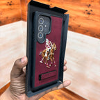 Samsung Galaxy S24 Ultra Polo Embroidery Leather Case with Metal Kickstand - Red Mobile Case by CoverMeUp - Style 4