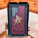 Samsung Galaxy S24 Ultra Polo Embroidery Leather Case with Metal Kickstand - Red Mobile Case by CoverMeUp