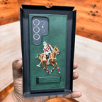 Samsung Galaxy S24 Ultra Polo Embroidery Leather Case with Metal Kickstand - Green Mobile Case by CoverMeUp