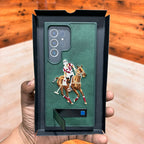 Samsung Galaxy S24 Ultra Polo Embroidery Leather Case with Metal Kickstand - Green Mobile Case by CoverMeUp - Style 2