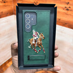 Samsung Galaxy S24 Ultra Polo Embroidery Leather Case with Metal Kickstand - Green Mobile Case by CoverMeUp - Style 5