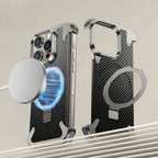 Protective Apple iPhone Back Cover - Metallic Frameless Carbon Fibre Shell Case with  Magsafe Stand for iPhone 15 Pro Max - Style 6