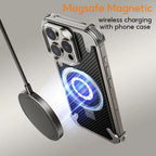 Protective Apple iPhone Back Cover - Metallic Frameless Carbon Fibre Shell Case with  Magsafe Stand for iPhone 15 Pro Max - Style 5