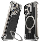 Protective Apple iPhone Back Cover - Metallic Frameless Carbon Fibre Shell Case with  Magsafe Stand for iPhone 15 Pro Max