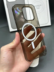 Transparent Smoke Grey Gloss Finish Magsafe Compatible Case with Animation/Notification for iPhone 15 Plus
