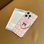 Protective Apple iPhone Back Cover - Beautiful Pink design with Heart Pop Socket Case for iPhone