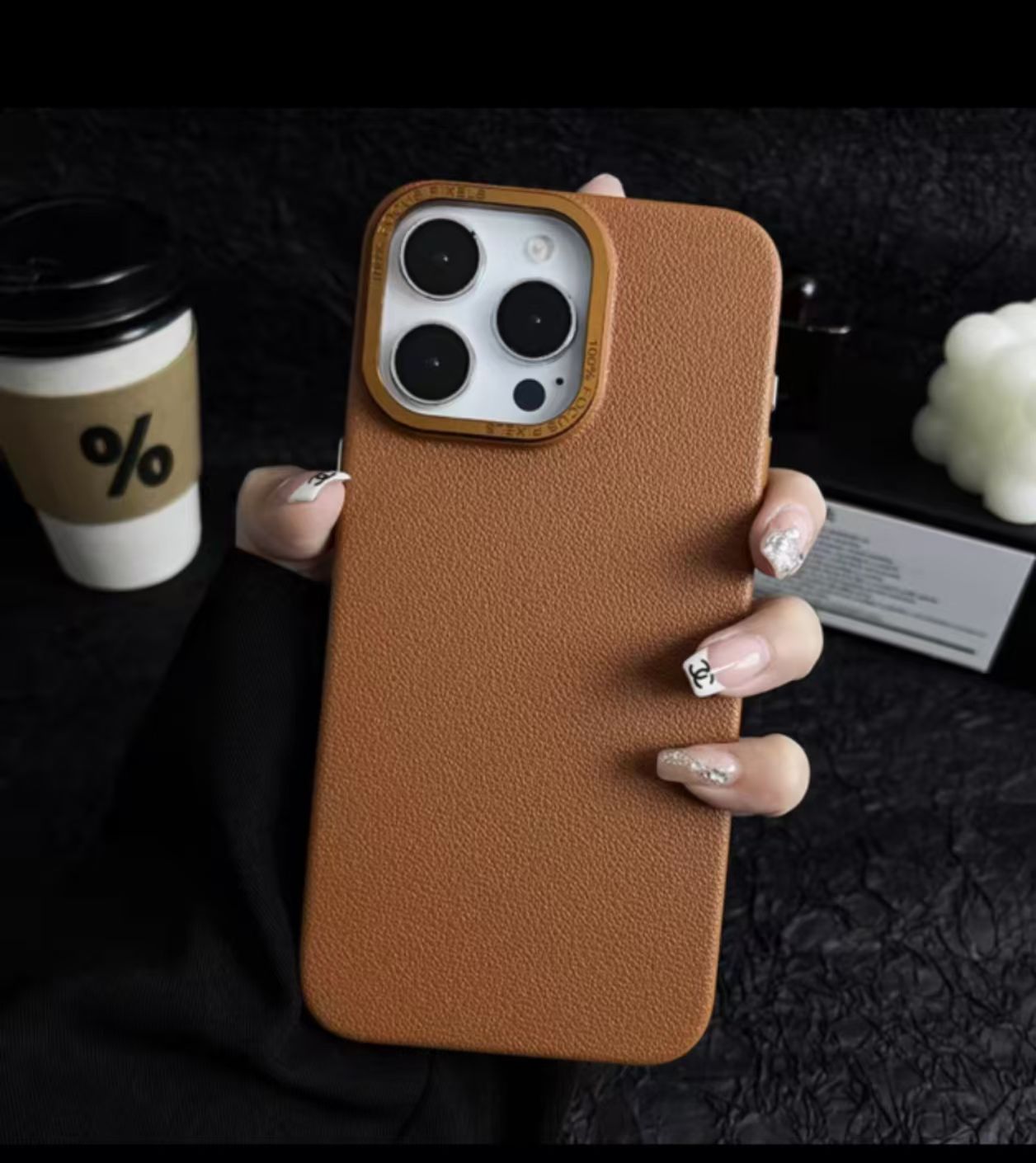Protective Apple iPhone Back Cover - Leather Textured Hard PC Case for iPhone 16 Pro (Brown)