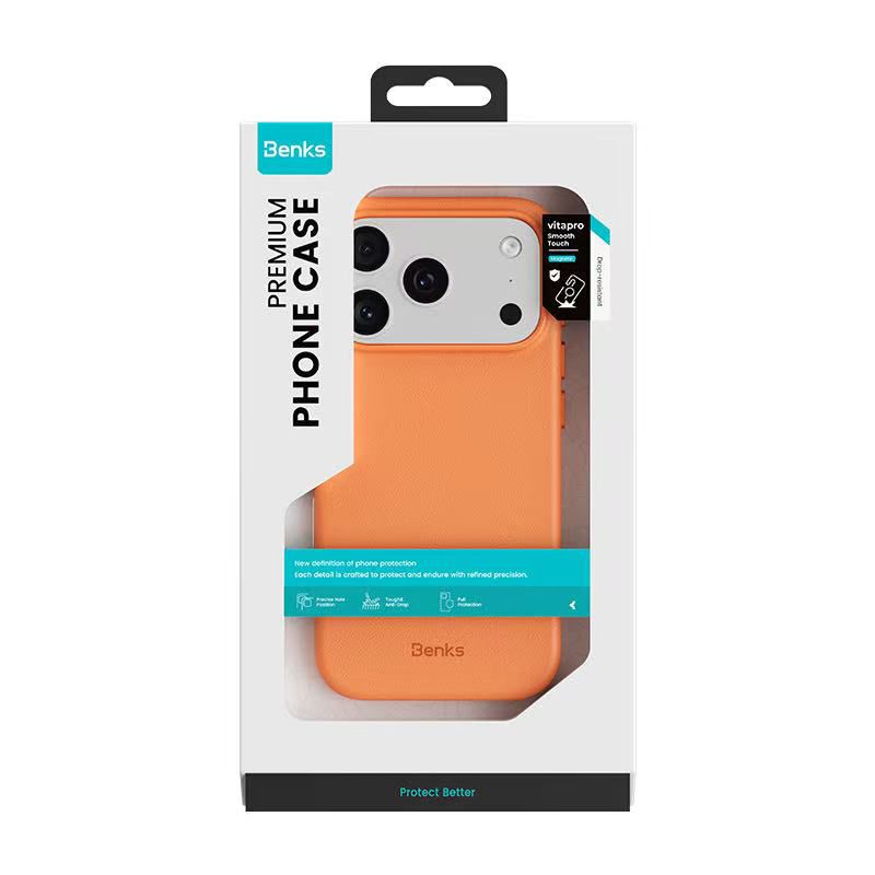BENKS Vita Pro Series Genuine PU Leather Case for iPhone 17 Pro Max / 18 Pro Max (ORANGE)