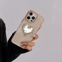 Luxury Heart Mirror iPhone Case with Rhinestone Accents – Shockproof & Stylish