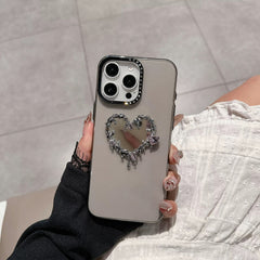 Luxury Heart Mirror iPhone Case with Rhinestone Accents – Shockproof & Stylish