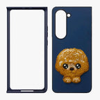 Samsung Galaxy Z Fold 5 Cute Dog Embroidery Leather Back Cover Case with Frame