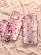 Protective Apple iPhone Back Cover - Whimsical Butterfly Garden Case with Beaded Heart Charm for iPhone - Style 3