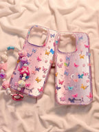 Protective Apple iPhone Back Cover - Whimsical Butterfly Garden Case with Beaded Heart Charm for iPhone - Style 4