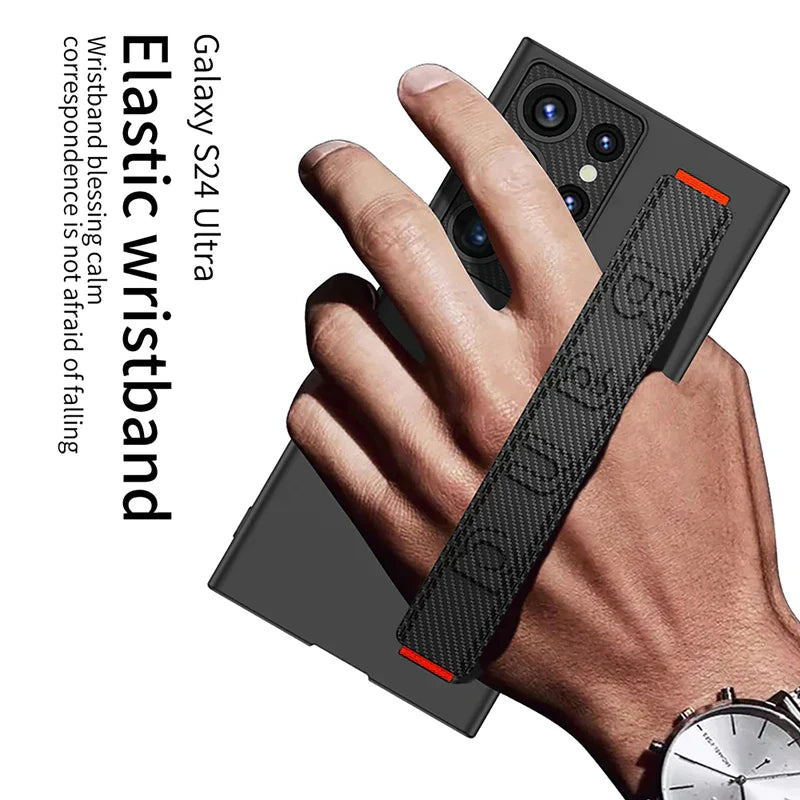 GKK Finger Hand Grip Band Belt Strap Case For Samsung Galaxy S24 Ultra Elastic Band Cover-White Mobile Case by CoverMeUp - Style 3