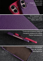 Luxury Real Leather Phone Case with MagSafe (Lychee Pattern) Mobile Case by CoverMeUp - Style 46