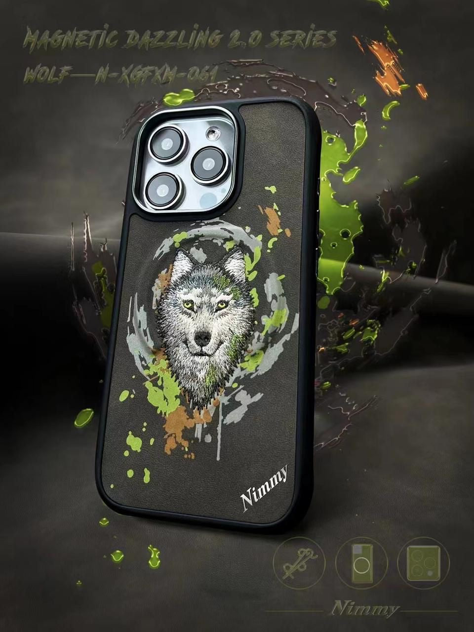 Nimmy Premium Embroidered Leather Case - New NIMMY Wolf Case for iPhone 16 Pro