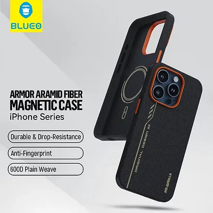 Protective Apple iPhone Back Cover - Blueo Fully Wrapped Aramid Fiber Case 600D Magnetic For iPhone 16 Pro - Style 4
