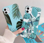 Protective Apple iPhone Back Cover - Blue Tropical Leaf Glossy Soft Case for iPhone 12Pro