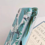 Protective Apple iPhone Back Cover - Blue Tropical Leaf Glossy Soft Case for iPhone 12Pro - Style 2