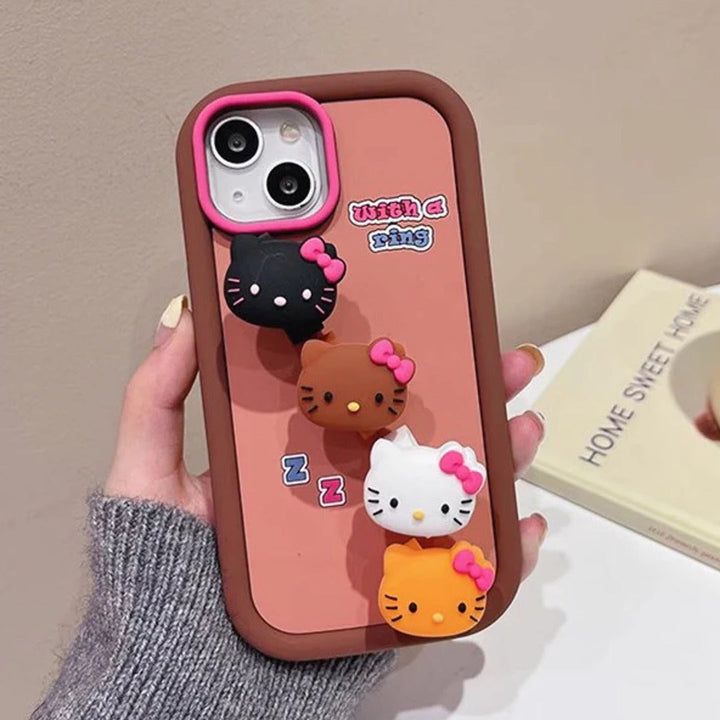 Protective Apple iPhone Back Cover - 3D Hello Kitty Fingers Holder Soft Silicone Rubber iPhone Case