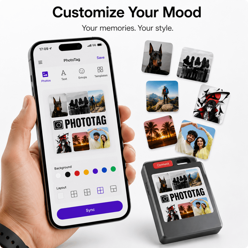PhotoTag Smart Air Tracker Tags Finder for Android & iOS (Apple Find My & Google Find My Device), Bluetooth Locator for Luggage, Keys, Wallet. Personalized E-Ink Display, Tech Gift