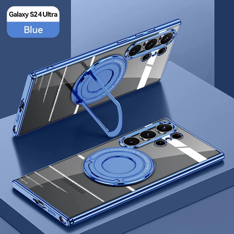 Samsung Galaxy S24 Ultra Magnetic Invisible Stand Anti Yellowing Electroplating Case - Blue Mobile Case by CoverMeUp