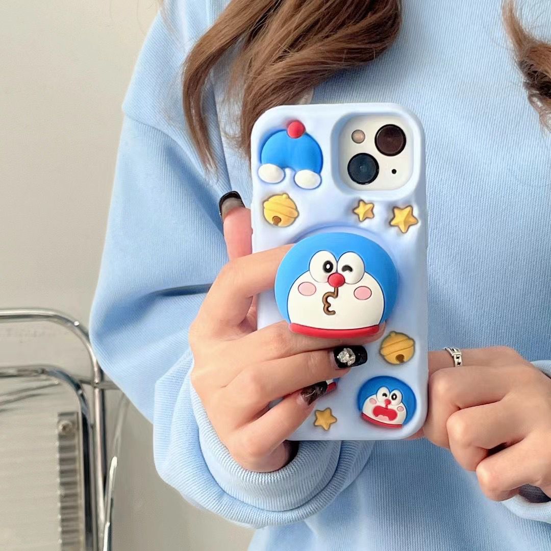 Doraemon silicon pop socket case for iPhone  Blue