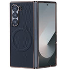 Samsung Galaxy Z Fold7 Carbon Fiber Pattern Plating Shockproof Case with Magsafe - Black