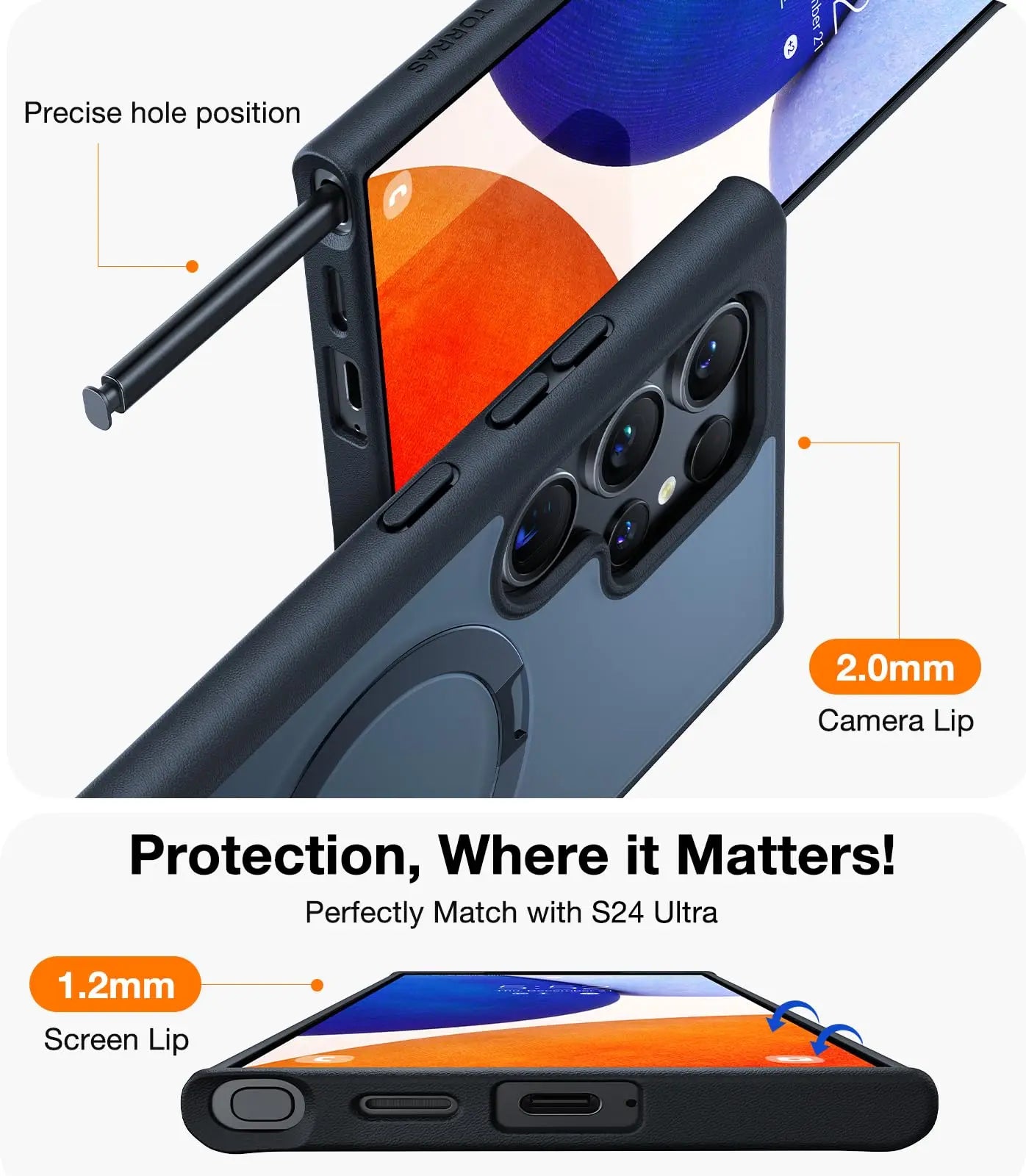 Samsung Galaxy S24 Ultra Matte Shockproof Magsafe Case with Stand - Black