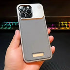 Protective Apple iPhone Back Cover - Super Slim Metal Frame Less Perfume Leather Case with Magsafe for iPhone 15 Pro - Grey - Style 2