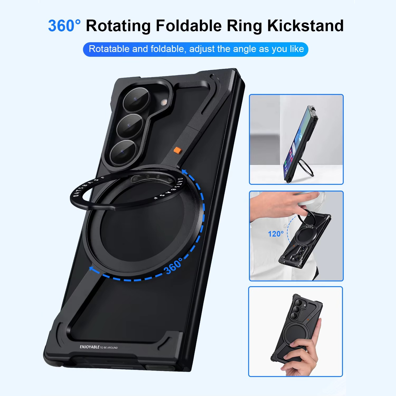 Samsung Galaxy Z Fold 7 Framless Z Shape Metal Bumper with Magsafe & 360° Rotation Ring