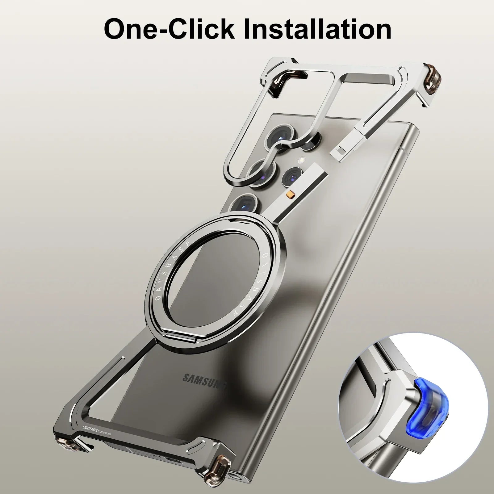 Samsung Galaxy S24 Ultra Z Shape Frameless Metal Bumper Case with Built-in Magsafe & 360° Rotation Ring - Titanium Mobile Case by CoverMeUp - Style 2